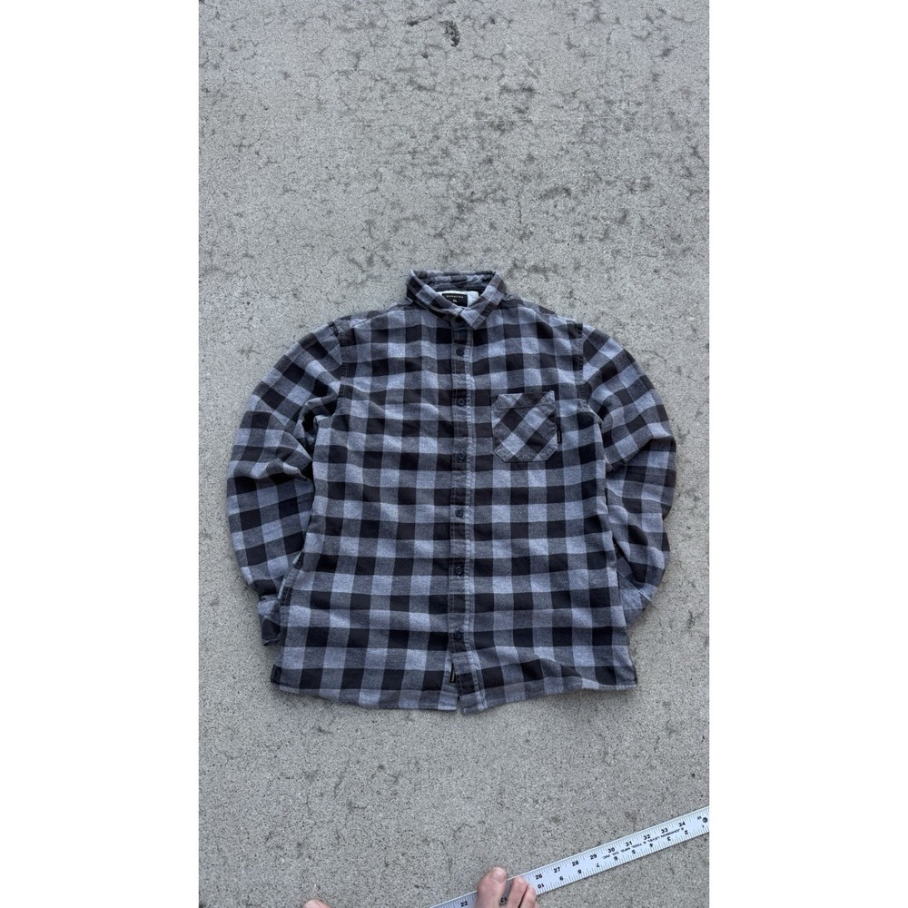 Quiksilver Gray Plaid Flannel Button-Up Shirt‎ Men's Size M Modern Fit